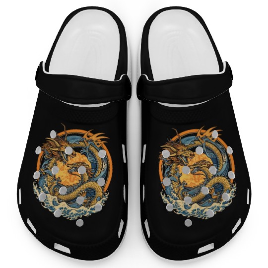 Vintage Japanese Dragon Sun Tattoo Design 1 Clogs