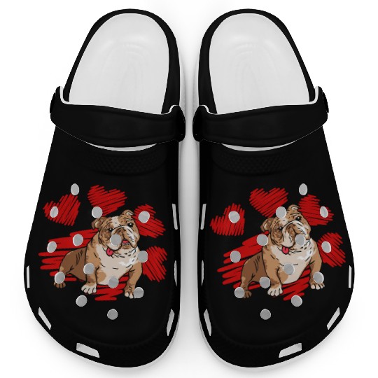 I Love My English Bulldog Dog Paw With Heart Clogs