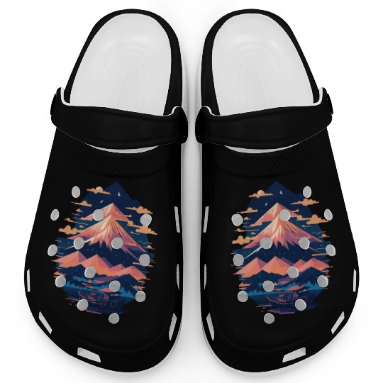Serene Mount Fuji Sunset Peaceful River Scenery Clogs