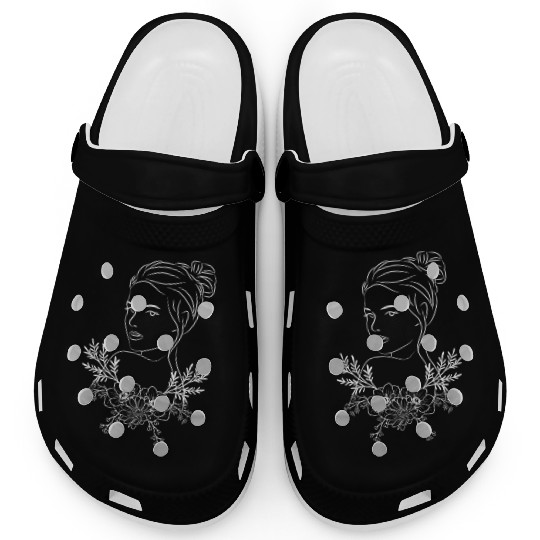 A Girl / Young Lady Silhouette With Flowers Clogs