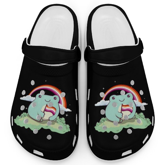 Lesbian Pride Flag Cute Frog Subtle LGBTQ Clogs