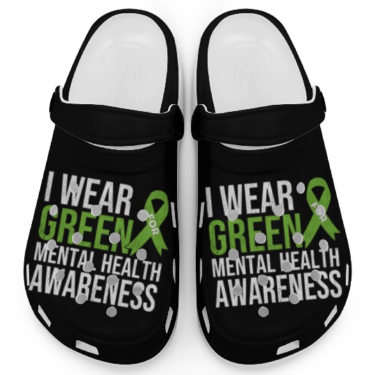 Green Ribbon Mental Health & Depression Awareness Clogs