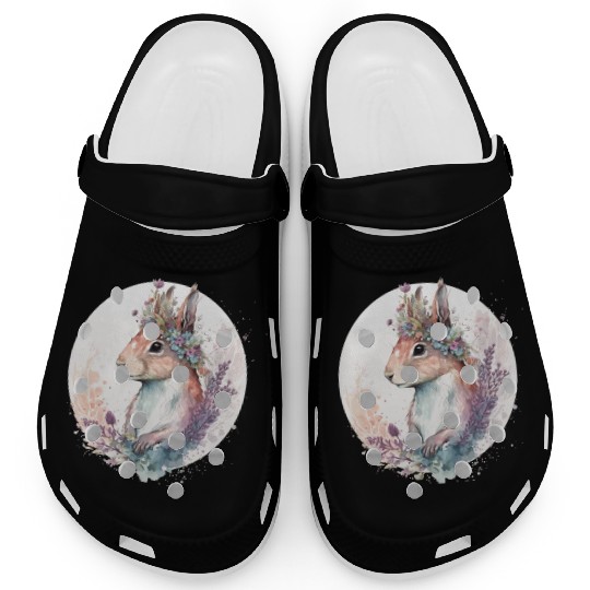 Cute Watercolor Squirrel Flower Crown Animal Lover Clogs