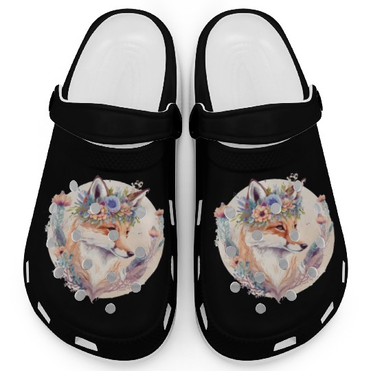 Cute Watercolor Fox Flower Crown Boho Aesthetic Clogs