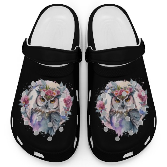 Watercolor Owl Flower Crown Artistic Floral Birds Clogs