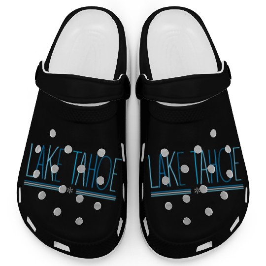 Lake Tahoe Winter Snowflake Blue Lettering Clogs