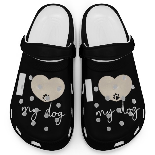 I Love My Dog Beige Heart Clogs