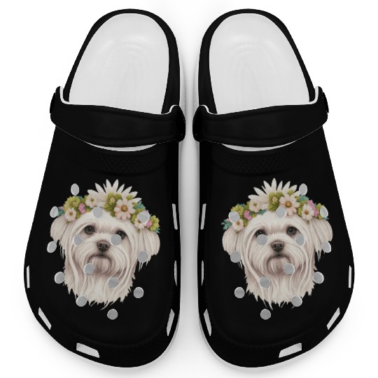 Cute Maltese Flower Crown Pet Dog Breed Floral Pup Clogs