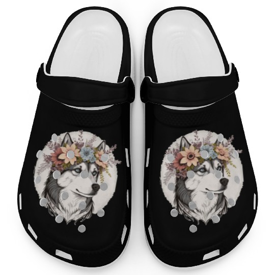 Cute Siberian Husky Flower Crown Pet Dog Breed Flo Clogs