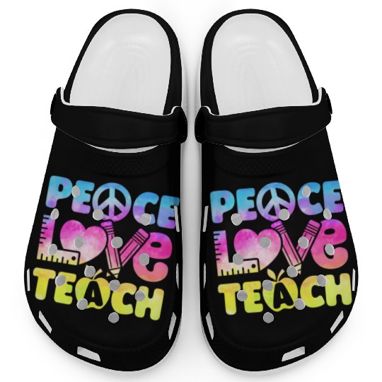 Teacher Peace Love Teach First Day Back To School Clogs