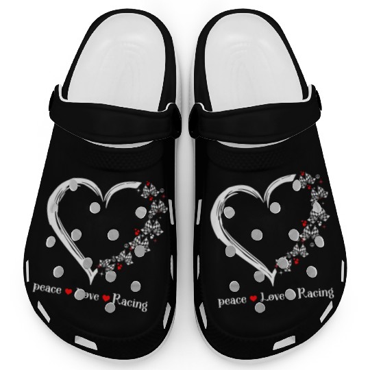 Peace Love Racing Funny Racing Lover Clogs