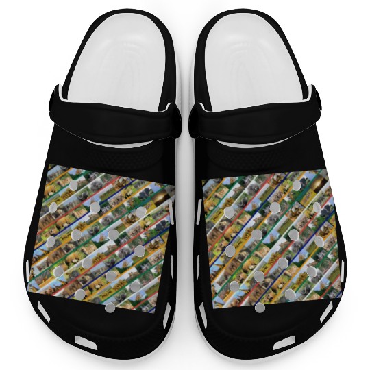 Wildlife Stripe Multi Color Collage Clogs