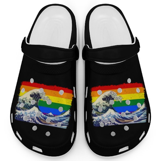 Gay Pride Rainbow Flag Great Wave off Kanagawa Clogs