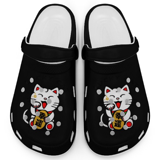Lucky Cat Maneki-Neko Japanese Luck Feng Shui Clogs