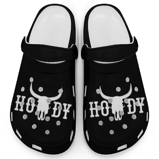 Howdy Cow Skull Western Cowboy Cowgirl Rodeo Howdy Clogs