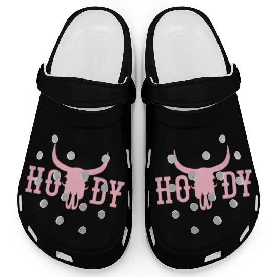 Howdy Cow Skull Western Cowboy Cowgirl Rodeo Howdy Clogs