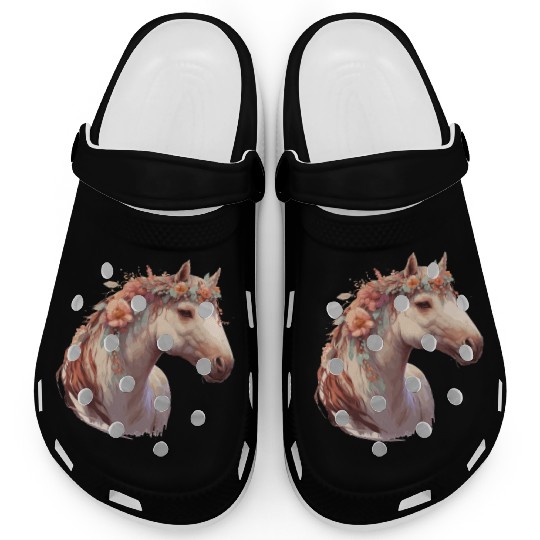 Watercolor Flower Horse Chinese Zodiac Animal Sign Clogs
