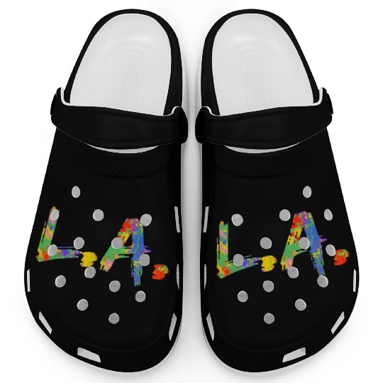 Colorful Los Angeles California Rainbow L A Clogs