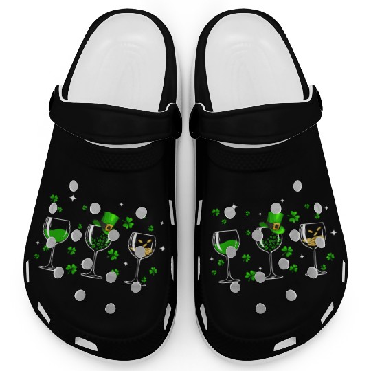 Three Wine Glasses Clover Shamrock St Patrick Day Clogs