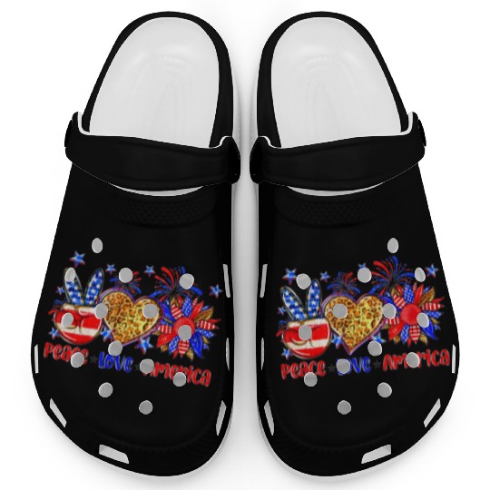 Peace Love America US Flag Fourth Wo 4th Of July P Clogs