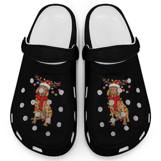 Vizsla Dog Lights Merry Woofmas Clogs