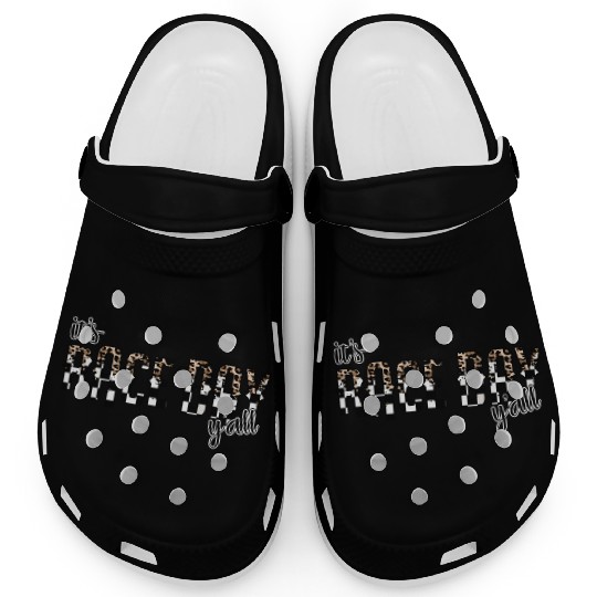 Leopard It'S Race Day Y'All Checkered Flag Racing Clogs