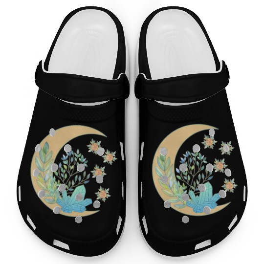 Floral Crescent Moon Healing Crystal Garden Witch Clogs