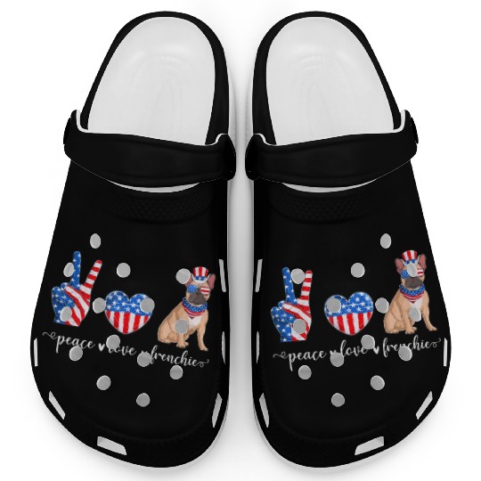 Peace Love Frenchie Patriotic US Flag 4th July Clogs