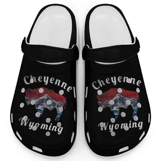 Cheyenne Wyoming With Flag Themed Mountain Scenery Clogs
