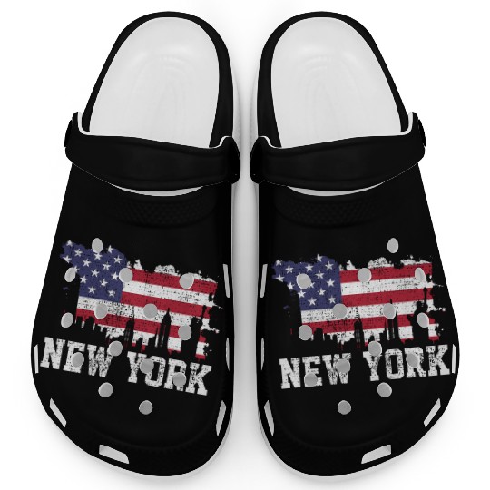 New York City Nyc Skyline Usa Flag America Clogs