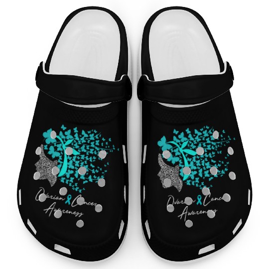 Ovarian Cancer Awareness Teal Butterflies Clogs
