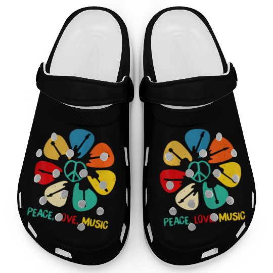 Peace Love Music Guitar Flower Rock And Roll Clogs