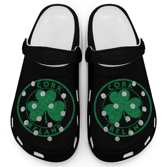 Cork Ireland Shamrock Sign Distressed Green Print Clogs