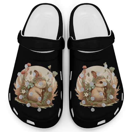 Cottagecore Cute Baby Bunny Rabbit Watercolor Flow Clogs