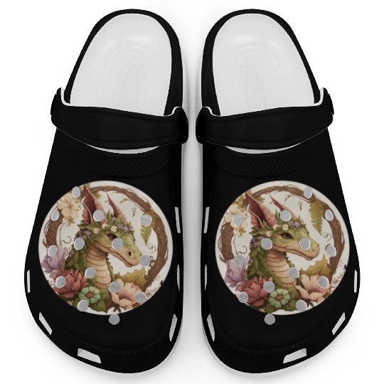 Cottagecore Dragon Cute Fantasy Anime Animal Flowe Clogs