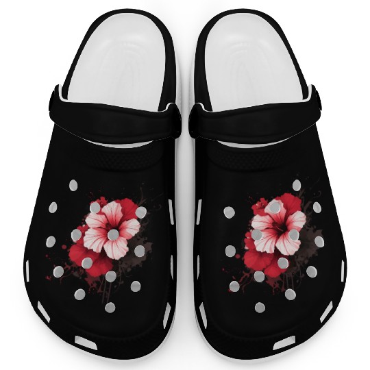 A red hibiscus flower ink drawing Clogs