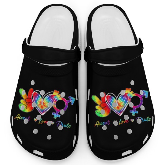 Peace Love Pride Rainbow Tie Dye Gay LGBT Pride Clogs