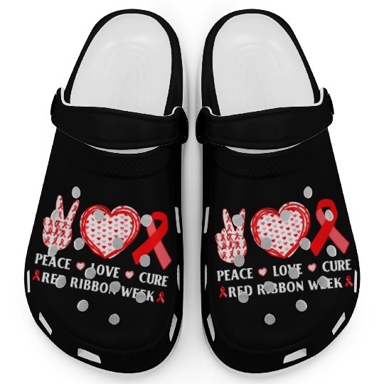 Red Ribbon Week Awareness Wear Red Peace Love Cure Clogs
