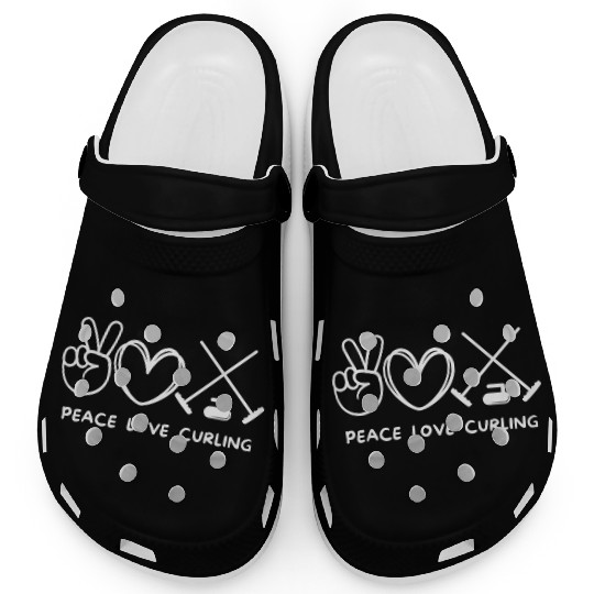 Peace Love Curling Retro Curling Lover Sport Lover Clogs
