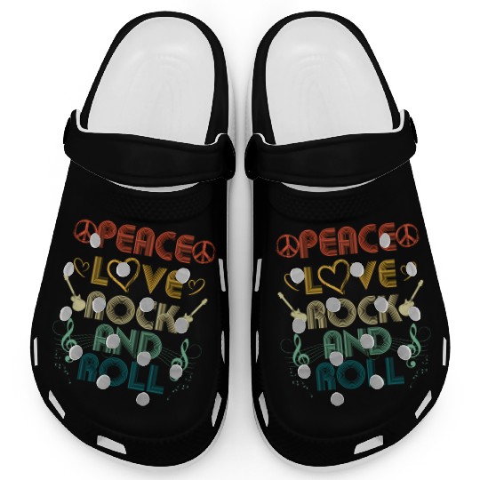Peace Love Rock And Roll Distressed Rock Concert Clogs