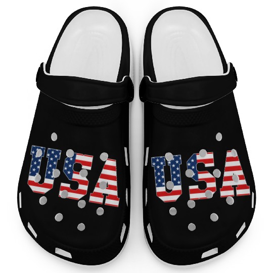Usa Patriotic American Flag Red White Blue Clogs