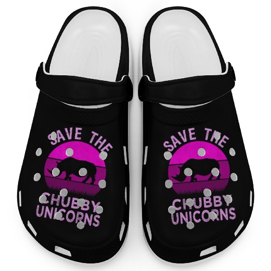 Save The Chubby Unicorns Retro Style Rhino 3 Clogs
