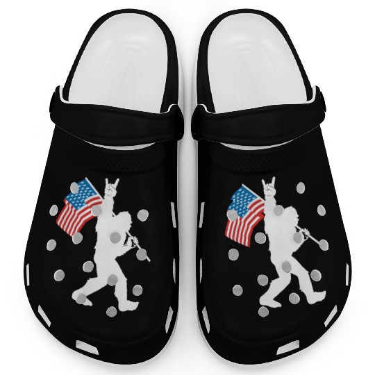 Bigfoot Rock And Roll Usa Flag For Sasquatch Clogs
