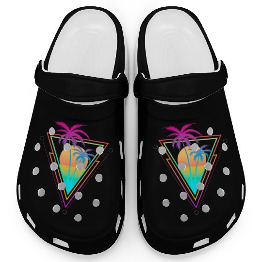 1980S 1990S Vaporwave Palm Trees Sunset Beach Surf Clogs