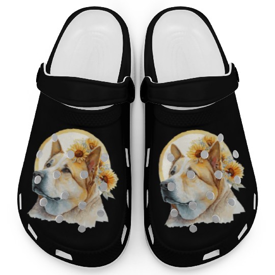Cute Akita Sunflower Dog Breed Pet Puppy Clogs