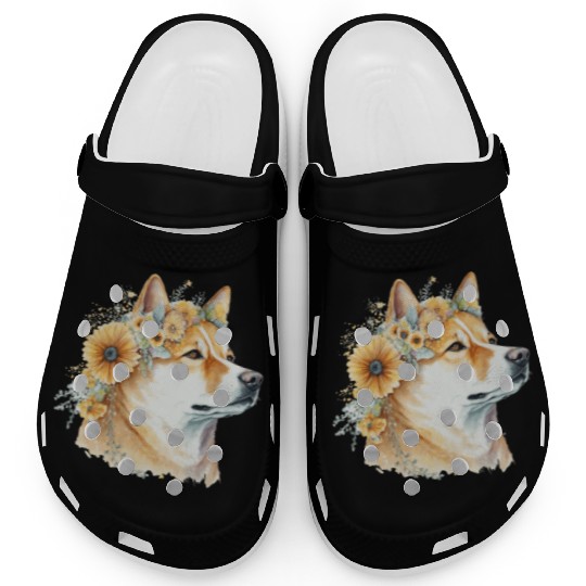 Watercolor Shiba Inu Sunflower Dog Breed Pet Puppy Clogs