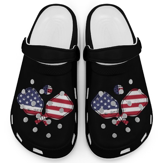 Patriotic Pickleball US Flag Paddleball Design Clogs