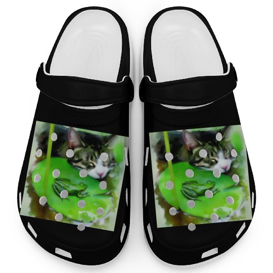 Unlikely Friends - Cat and Frog Clogs