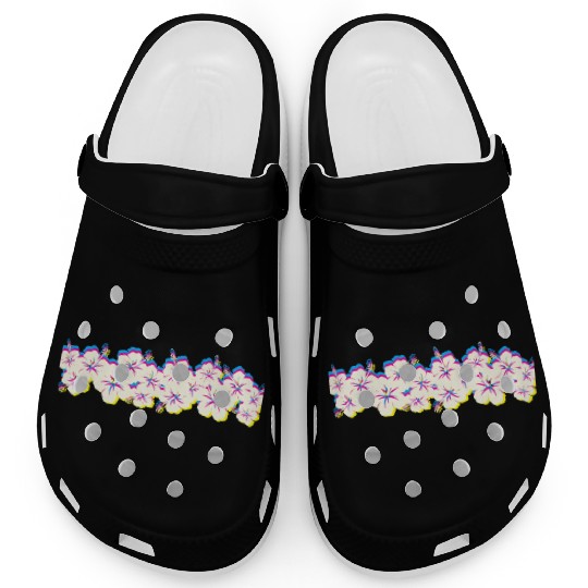 Hawaii Hibiscus Flower Row 1970S Glitch Aesthetic Clogs