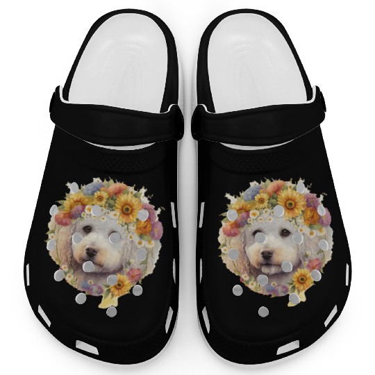 Watercolor Bichon Frise Sunflower Dog Breed Pet Pu Clogs